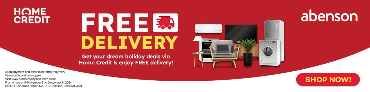 Banner showing Abenson Free Delivery Promo at shoppingmall